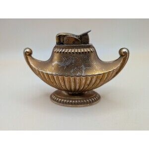 Vintage Evans Fuel Magic Lamp Genie Table Cigarette Lighter Worn Gold Plate